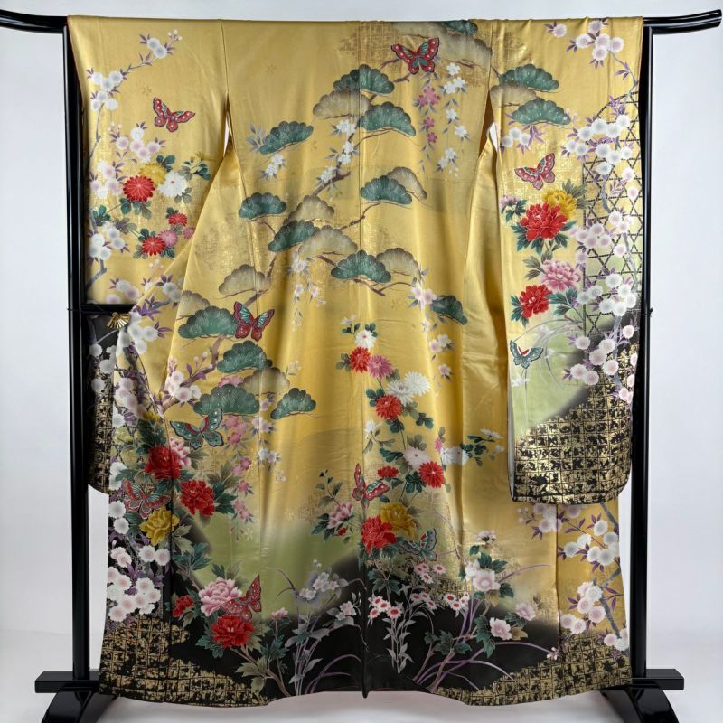 楽天市場】【中古】 振袖 リサイクル着物 正絹 袷 金彩加工 刺繍