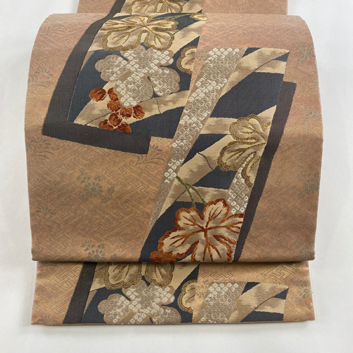 袋帯 秀品 関西仕立て 葡萄 葉柄 箔 青紫 六通 正絹|中古・古着 