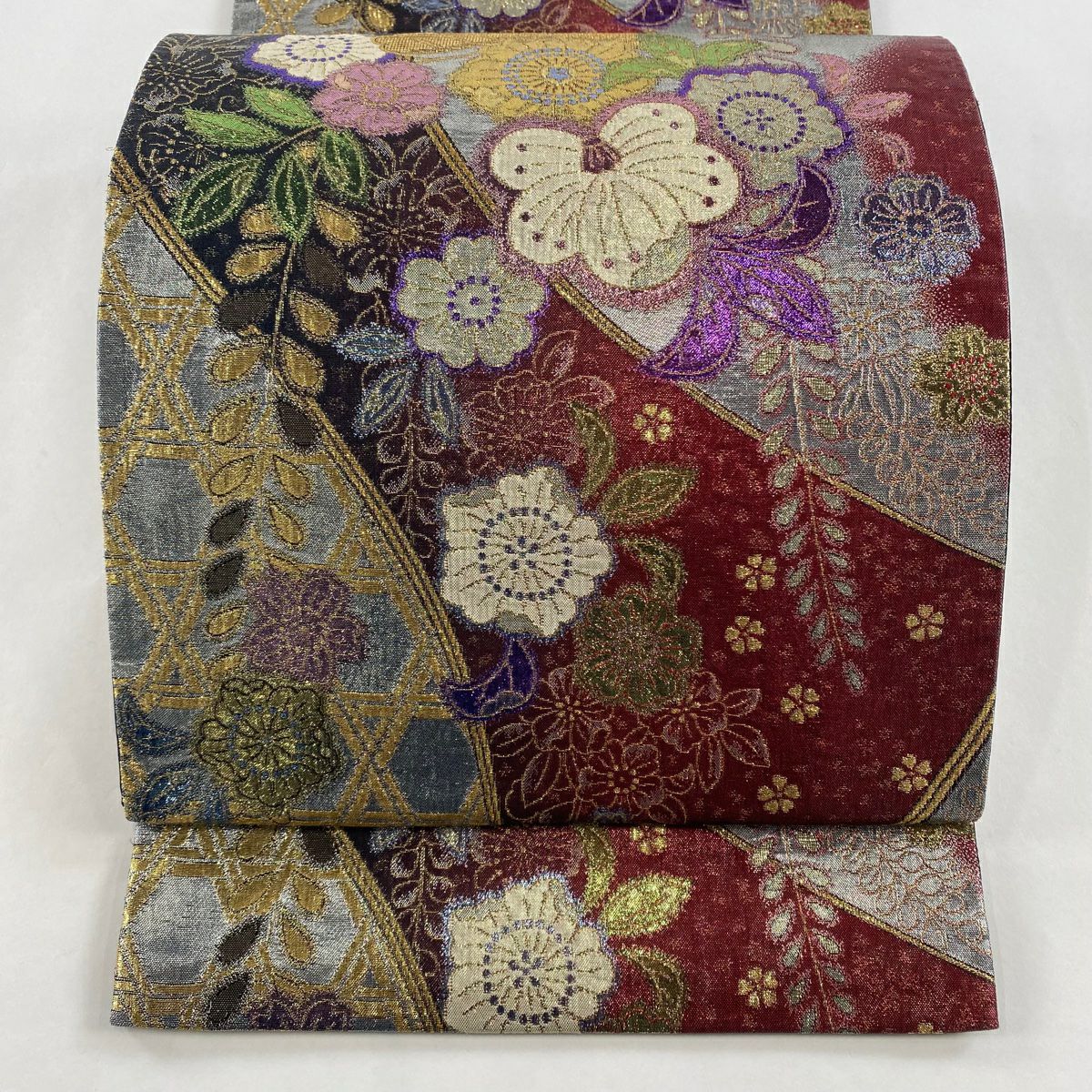 袋帯 名品 辻が花 市松 箔 灰緑 六通 正絹 【中古】 - メルカリ