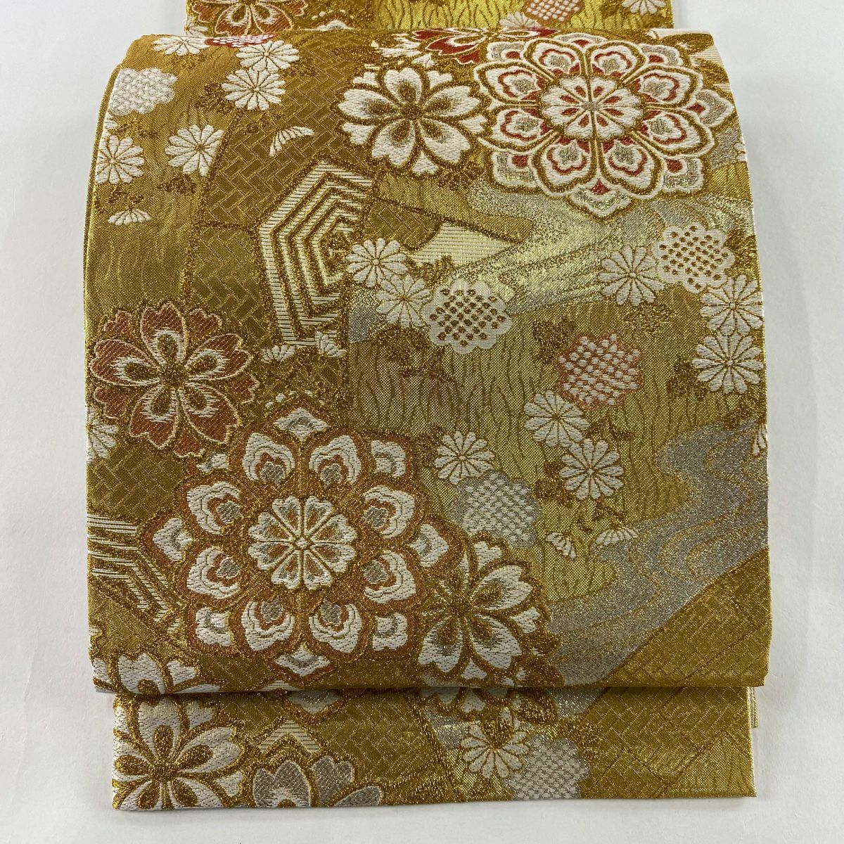 輪奈織　ビロード織　袋帯　龍炎紋　洒落袋　六通 ベージュ Prices down2）洒落袋帯「獅子狩文錦」龍村美術織物謹製 西陣織証紙