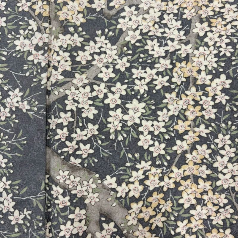 美品】 小紋 身丈162cm 裄丈63.5cm S 袷 枝花 灰緑 正絹 秀品｜中古