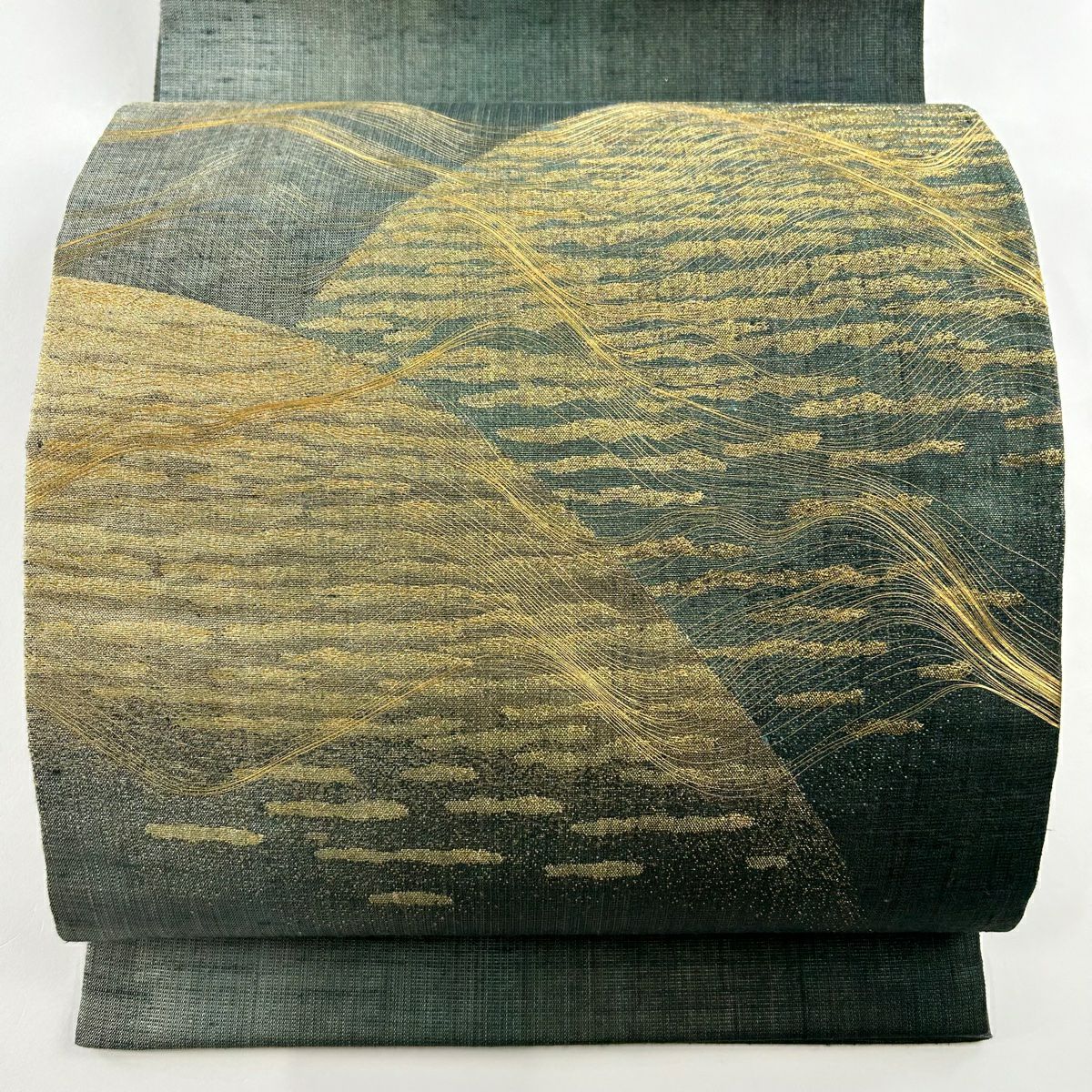 袋帯 名品 草花 金糸 箔 ベージュ お太鼓柄 正絹｜中古・古着