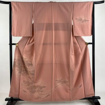 芸能人愛用のルームウェア 裄丈64cm 身丈158cm 付下げ M ピンク ぼかし 刺繍 組紐 華文 袷 着物・浴衣