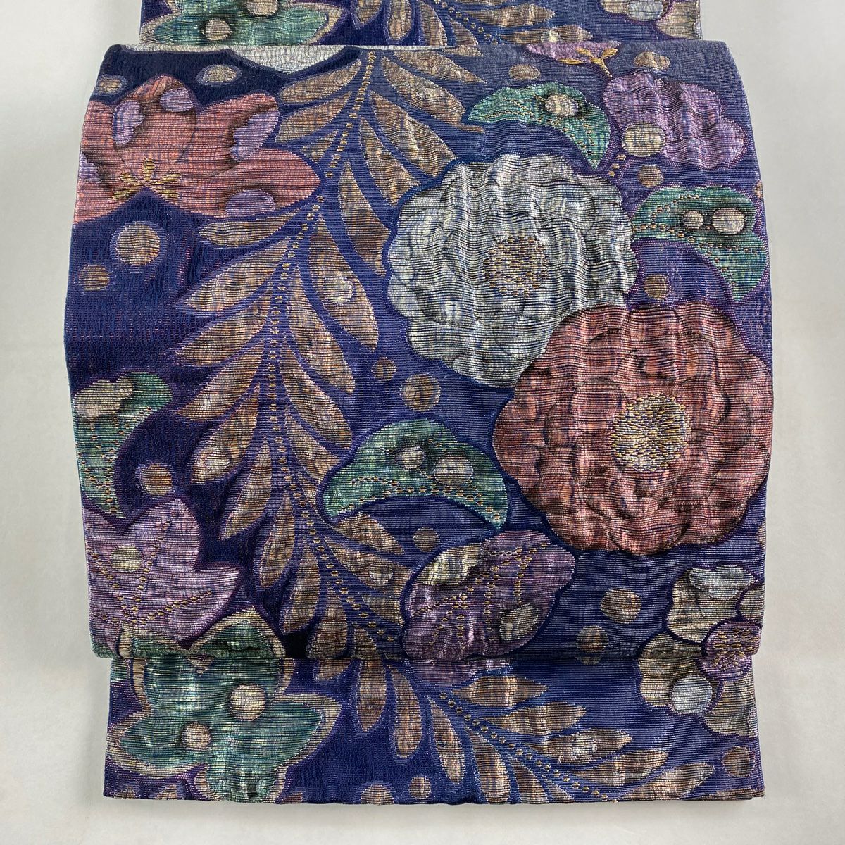 平和屋着物▽六通柄袋帯 螺鈿 鳳凰花唐草丸文 銀糸 正絹 逸品