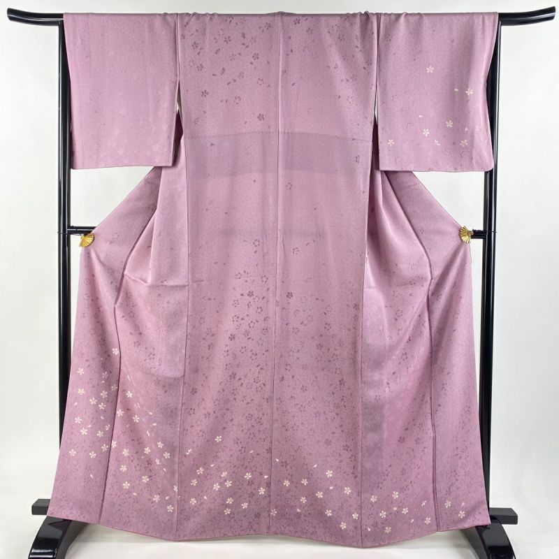 スーパーセール タイムセール 時間 薄紫 地紋 桜 袷 L 裄丈67.5cm 身丈163cm 付下げ 正絹 秀品 美品 着物・浴衣