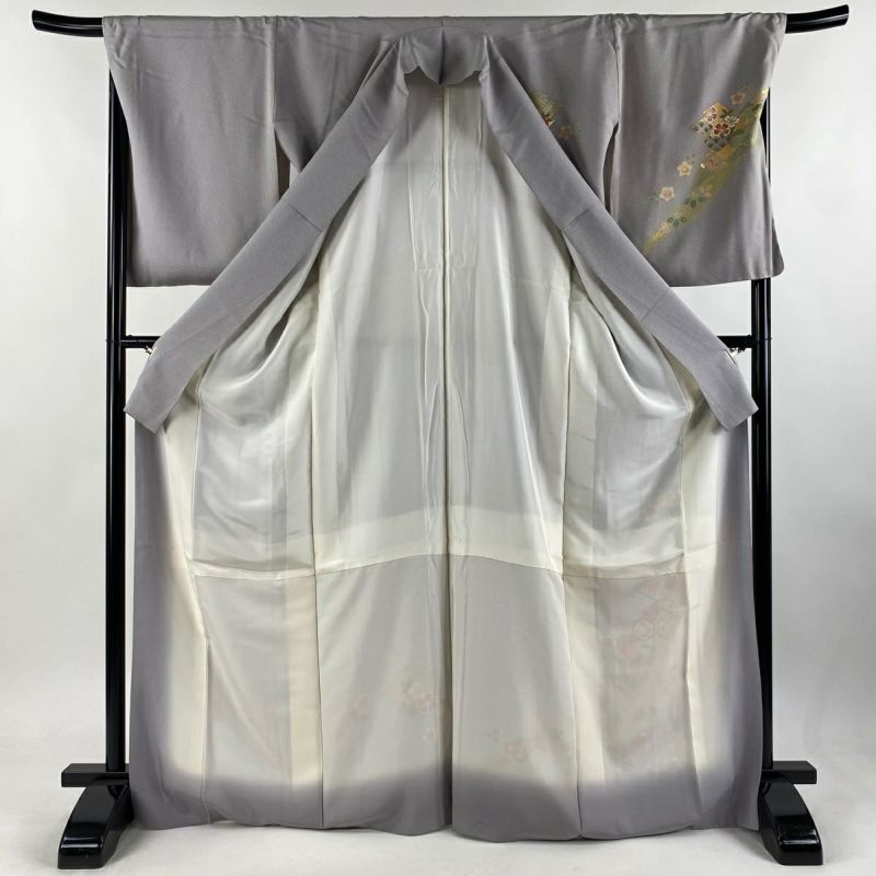 付下げ 身丈170.5cm 裄丈69.5cm L 袷 松川菱 花蝶 金彩 染め分け