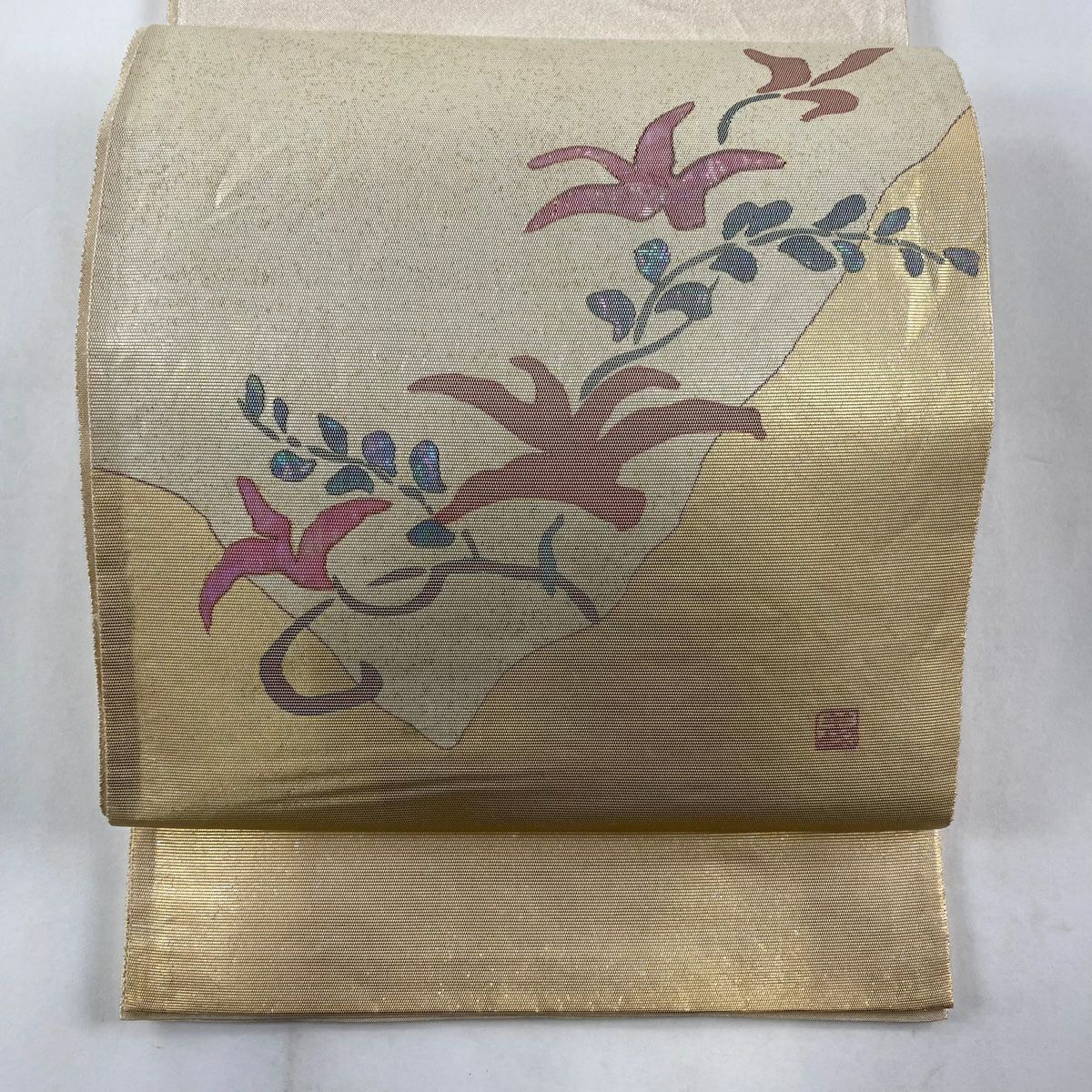 メーカー直売 - 人気ランキング 袋帯 秀品 正絹｜中古・古着 お太鼓柄 金色 箔 螺鈿 草花 扇面 着物・浴衣