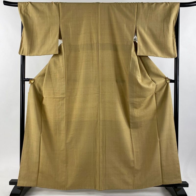 紬 身丈164cm 裄丈68.5cm L 袷 黄土色 正絹 美品 秀品｜中古