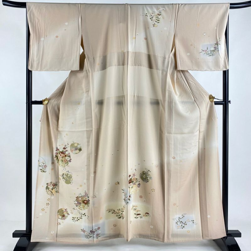 単衣 美品 裄65.2cm お洒落な 十日町紬（正絹）未使用 Ts367