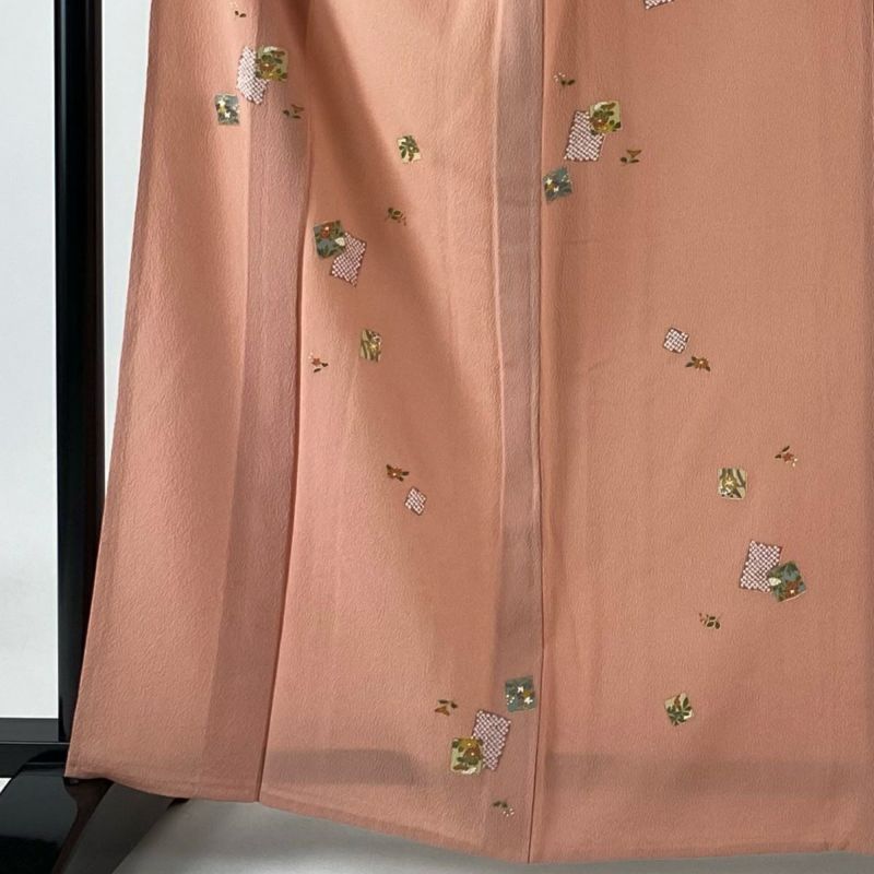 小紋 身丈163.5cm 裄丈64cm M 単衣 破れ色紙 草花 金彩 縮緬