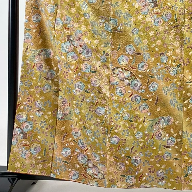 地紋おこし 裄65 パステルカラー 花柄 素敵デザイン 小紋 正絹 U