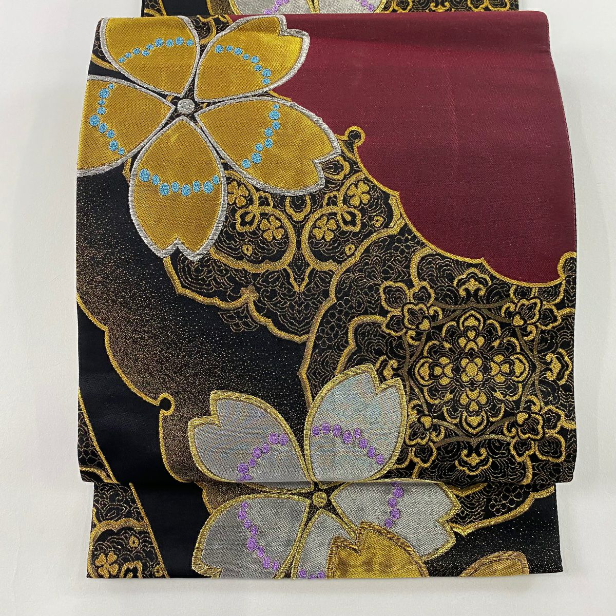袋帯 美品 秀品 雪輪 華文 金銀糸 箔 赤紫 六通 正絹 ｜中古・古着