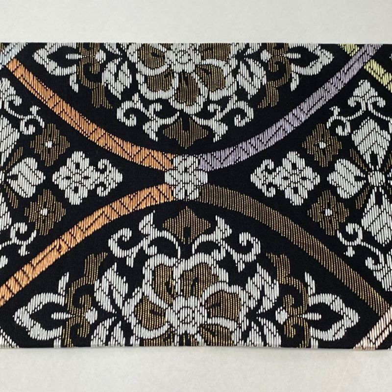名古屋帯 美品 秀品 花菱 花唐草 箔 黒 正絹|中古・古着