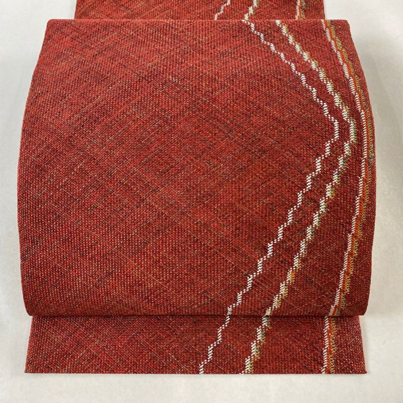 名古屋帯 美品 秀品 八寸名古屋帯 松葉仕立て 幾何学模様 金糸