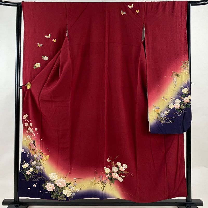 振袖 身丈163cm 裄丈65cm M 袷 蝶 桜 金糸 金銀彩 黒 正絹 美品