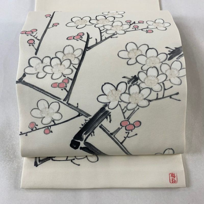 開き名古屋帯 美品 逸品 人間国宝 森口華弘 落款あり 枝梅