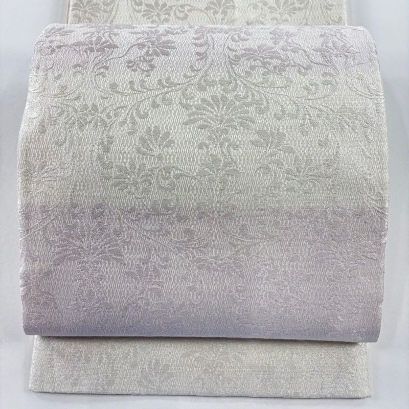 袋帯 美品 名品 花唐草 クリーム 全通 正絹｜中古・古着