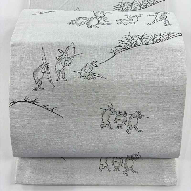 袋帯 名品 鳥獣戯画 灰色 六通 正絹｜中古・古着・リサイクル