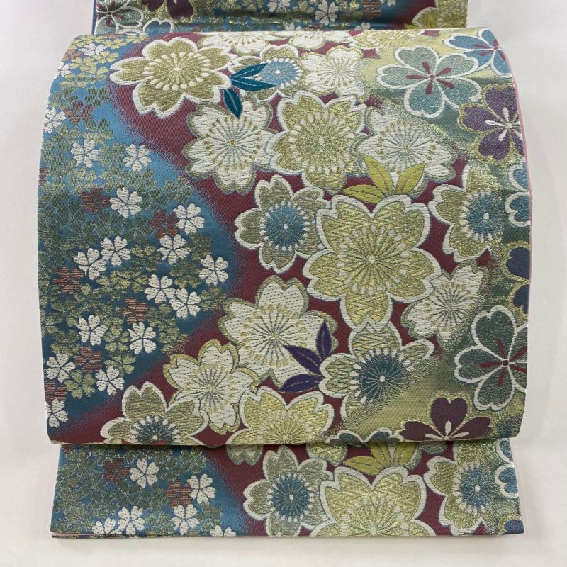 袋帯 美品 秀品 七宝 花唐草 金銀糸 箔 黄土色 六通 正絹 ｜中古