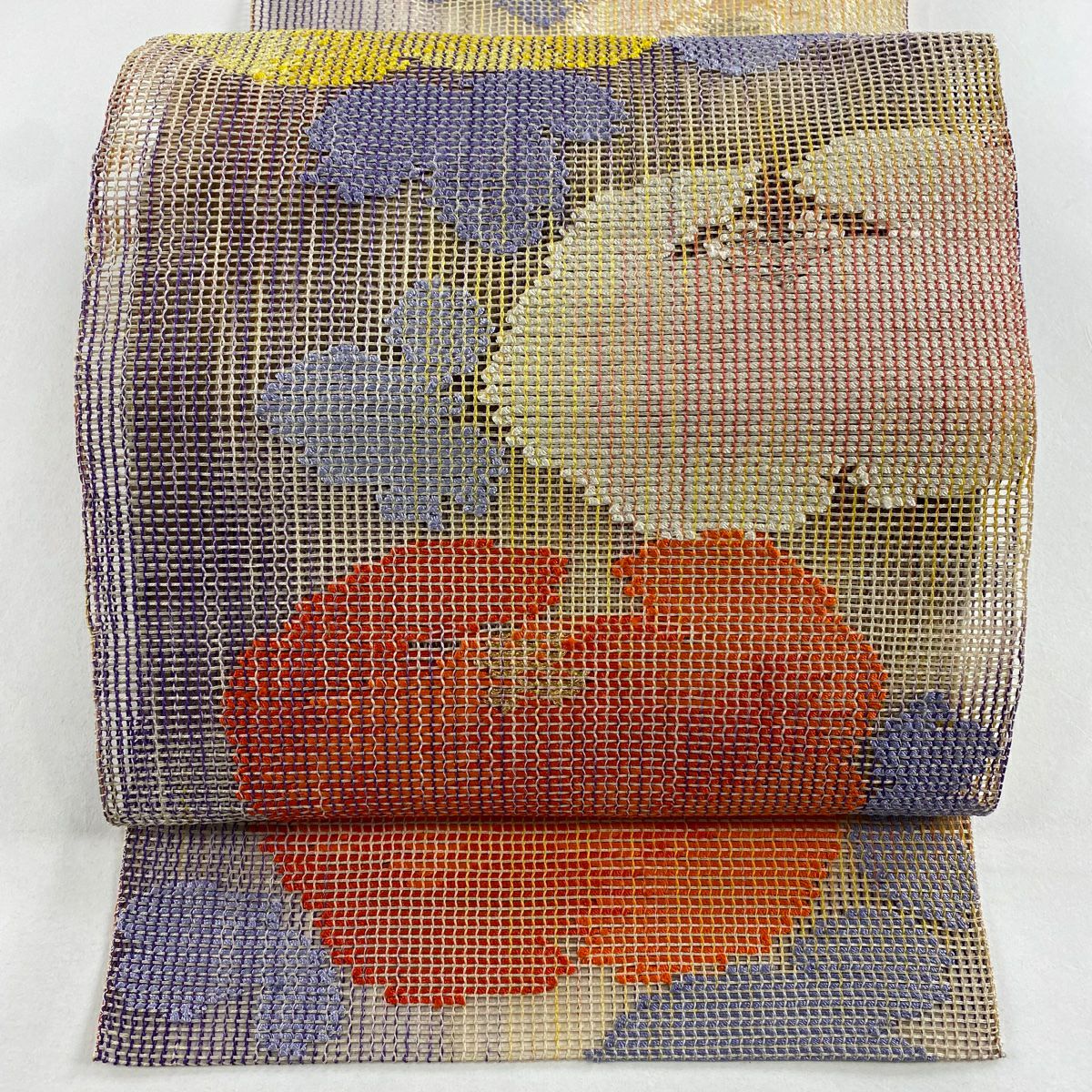 美品】 名古屋帯 秀品 夏帯 羅 八寸名古屋帯 松葉仕立て 幾何学模様 青