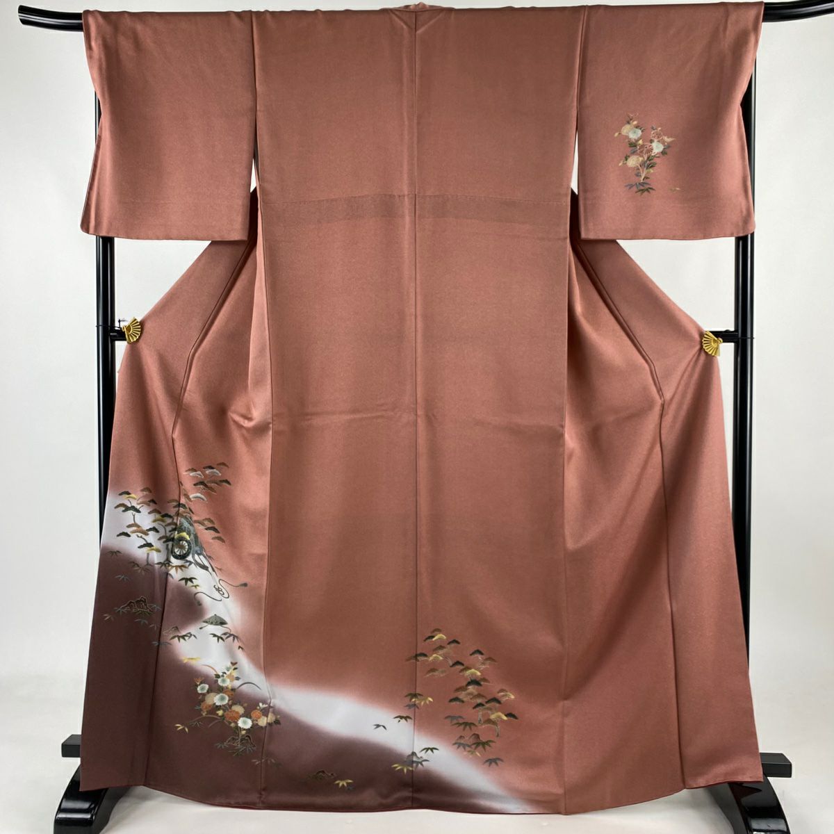 付下げ 身丈162.5cm 裄丈67.5cm L 袷 扇 菊 金銀彩 ぼかし