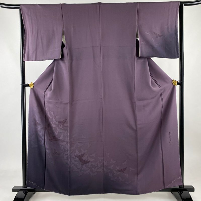 【全商品オープニング価格 特別価格】 付下げ 身丈160cm 裄丈64.5cm M 袷 斉藤三才 落款あり 鳥 地紋 着物・浴衣
