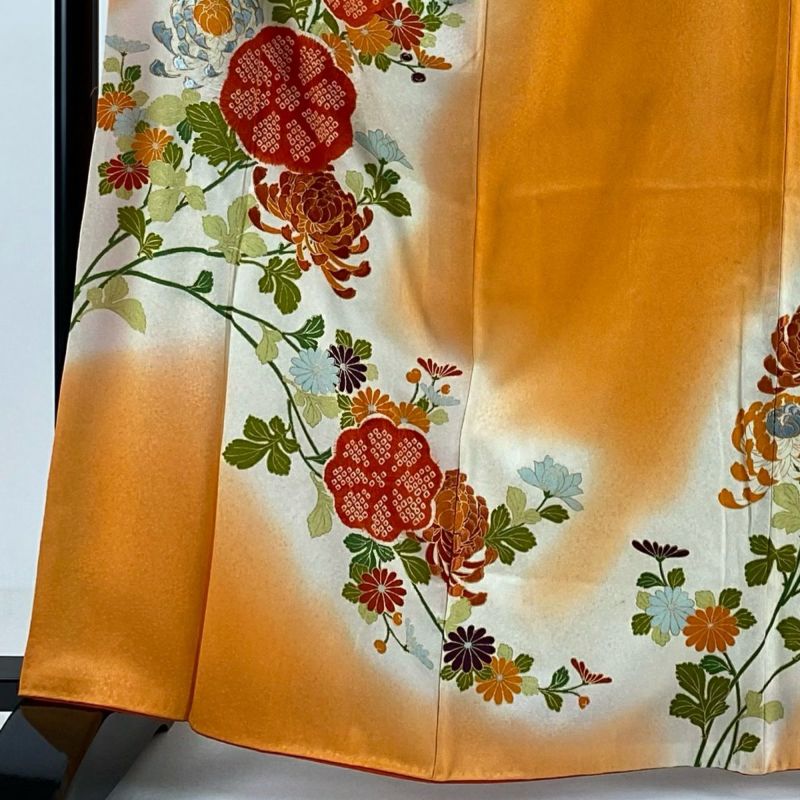 訪問着 蘇州刺繍 花柄模様 暈し 潤朱色 ガード加工 トールサイズ K-