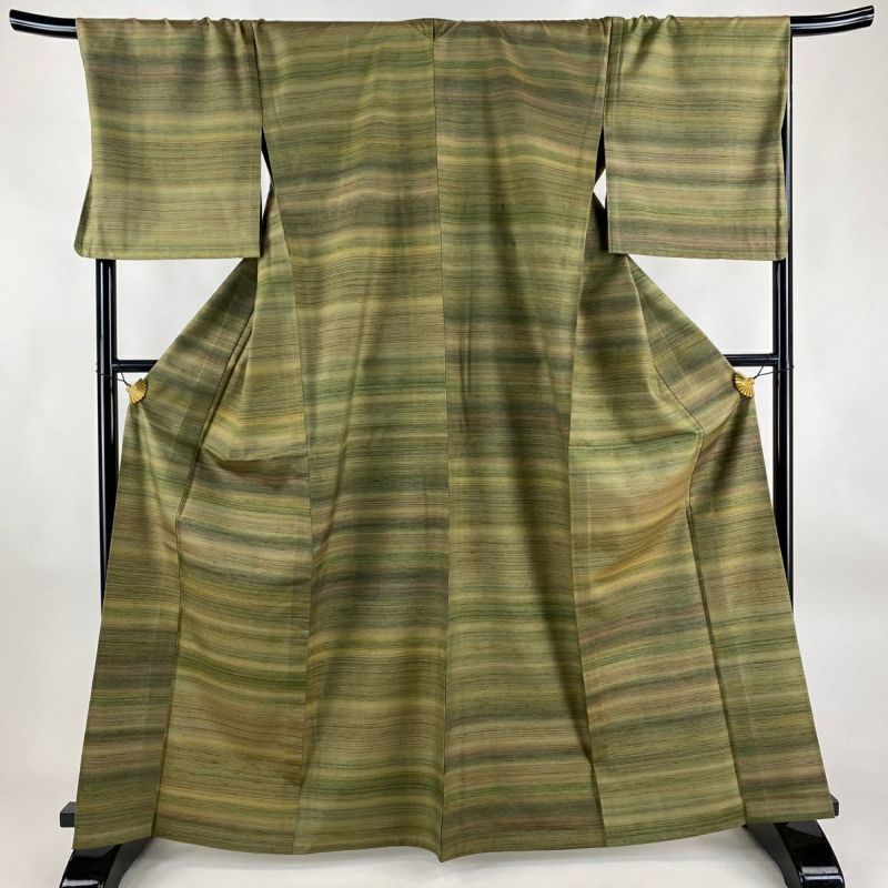 紬 身丈160cm 裄丈66cm M 袷 燕 井桁 焦茶色 正絹 名品｜中古