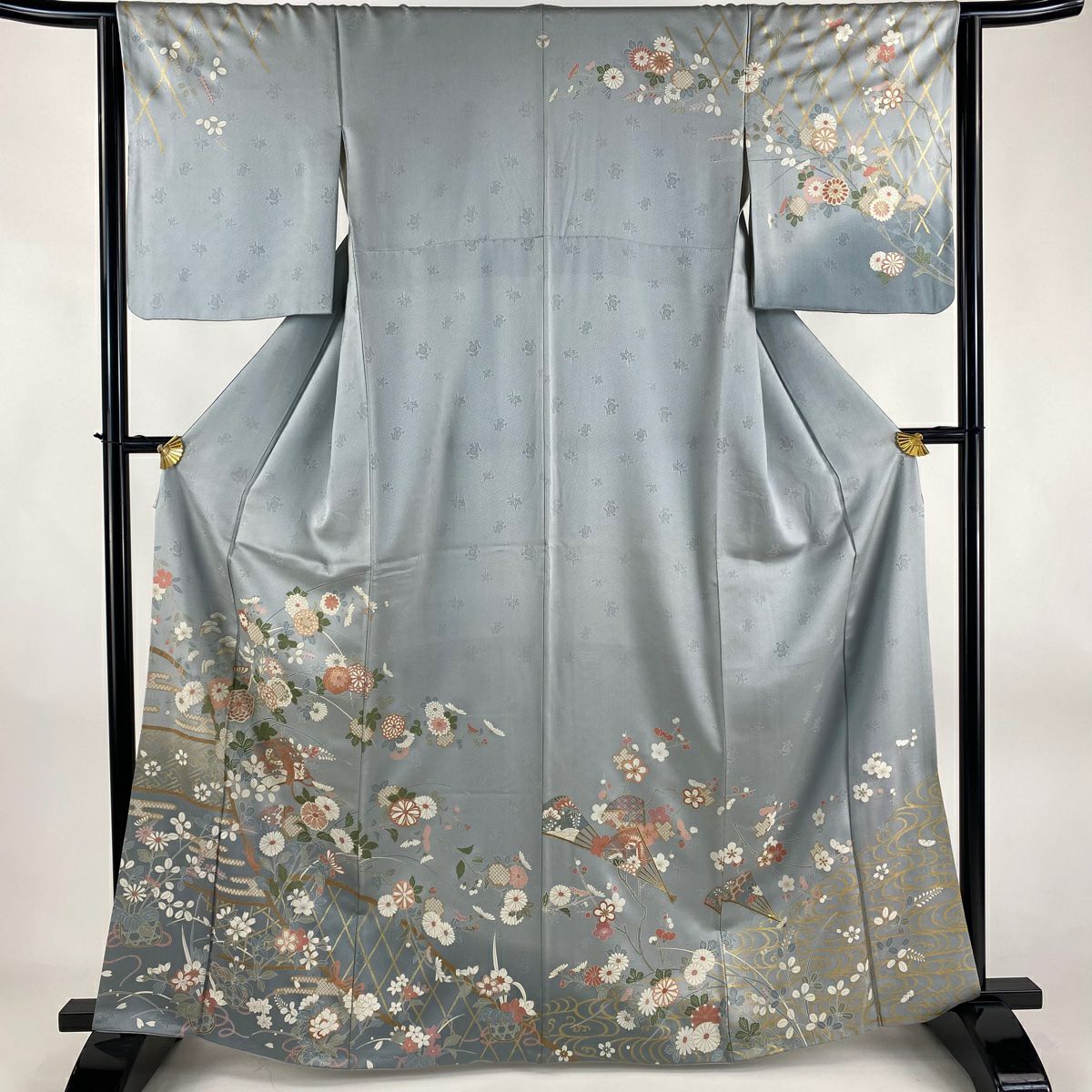付下げ 身丈156cm 裄丈63.5cm S 袷 草花 文箱 刺繍 染め分け