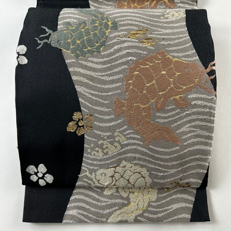 名古屋帯 太鼓柄 金駒刺繍 正絹 花柄 名古屋仕立て 箔 刺繍 帯