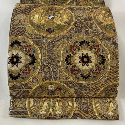 全通］ 袋帯 中古品 紬 ぼかし染め 纐纈 455cm O-315 着物・浴衣
