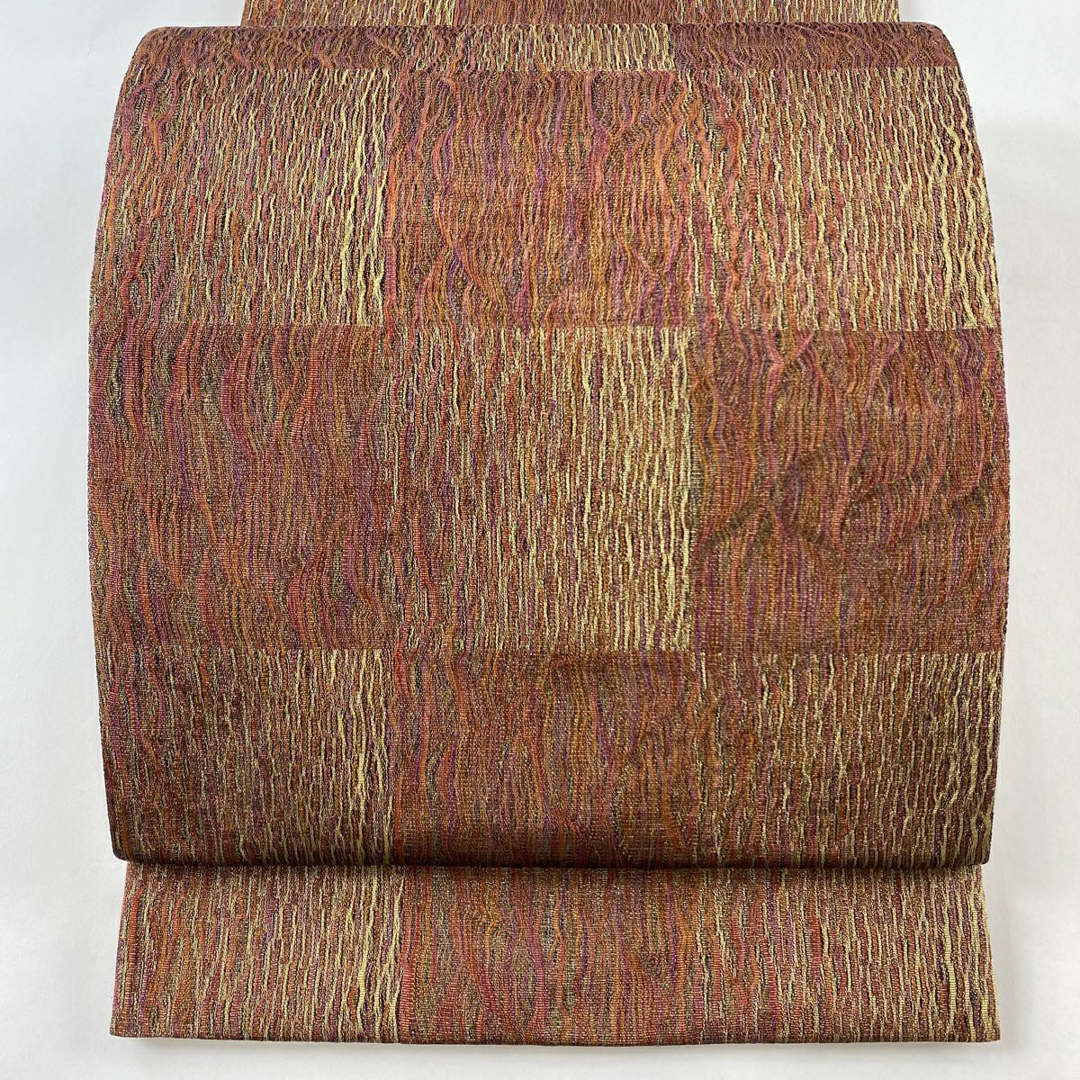 レビュー高評価の商品 70%OFF 袋帯 美品 秀品 市松 金糸 赤茶 全通 正絹 K70｜中古 着物・浴衣