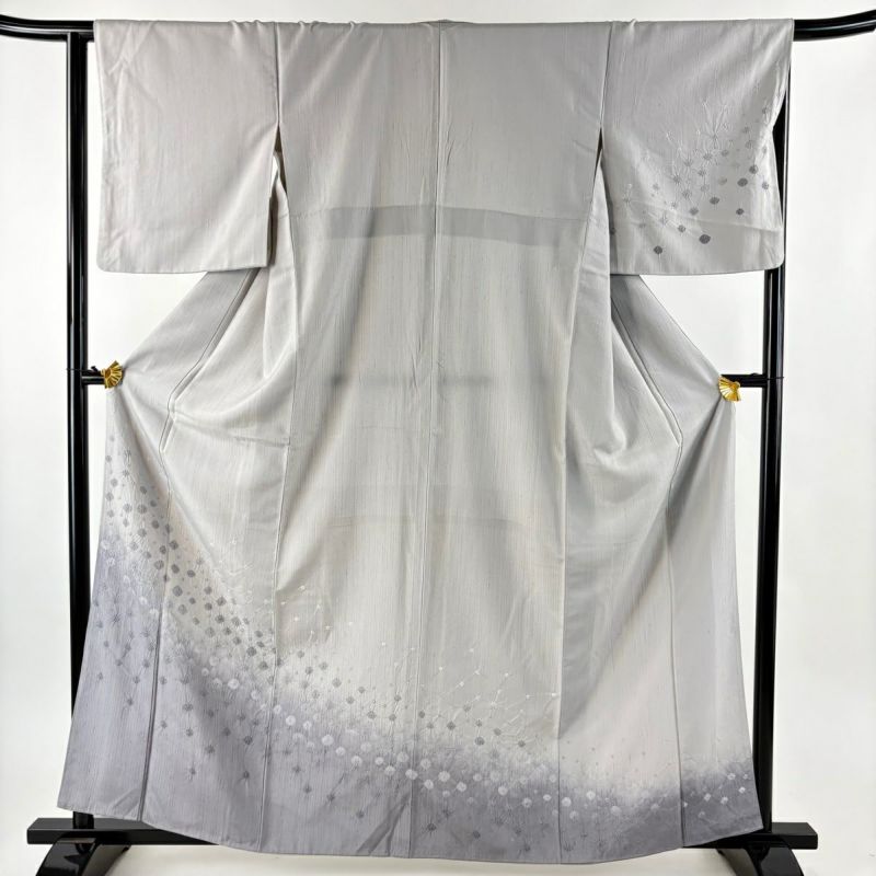 付下げ 身丈162cm 裄丈65cm M 袷 紬地 幾何学 絞り ぼかし 灰紫 正絹