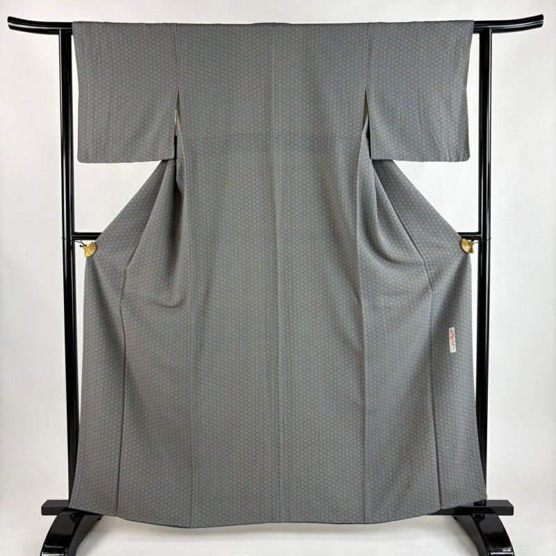 小紋 身丈161cm 裄丈62cm S 袷 辻村ジュサブロー 落款あり 丸紋 灰茶