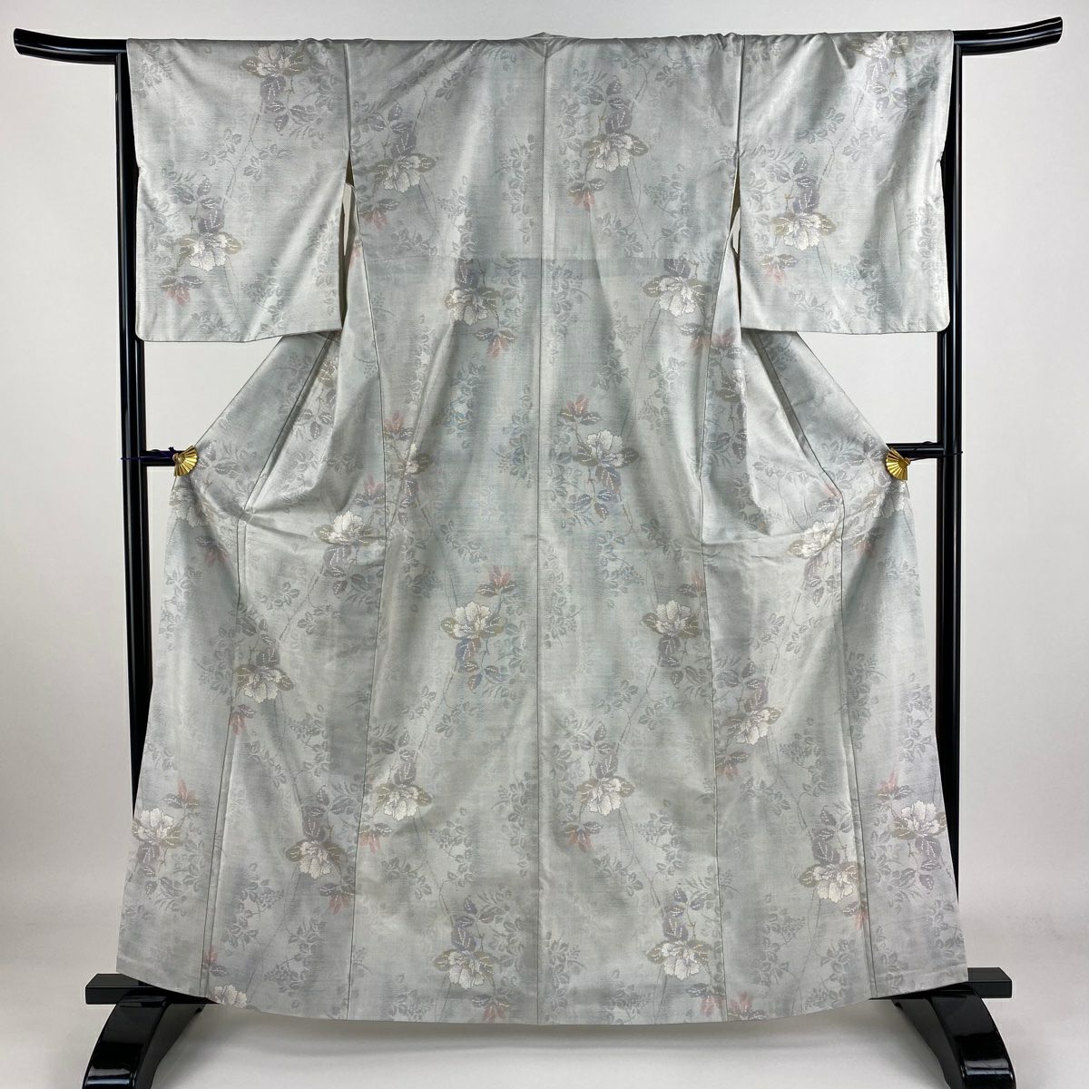 小紋 身丈160cm 裄丈66.5cm M 袷 縞 薄茶色 正絹 美品 秀