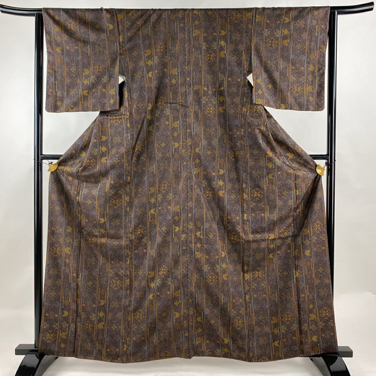 紬 身丈166.5cm 裄丈67.5cm L 袷 名古屋帯セット 縞 藍色 正絹 秀品  