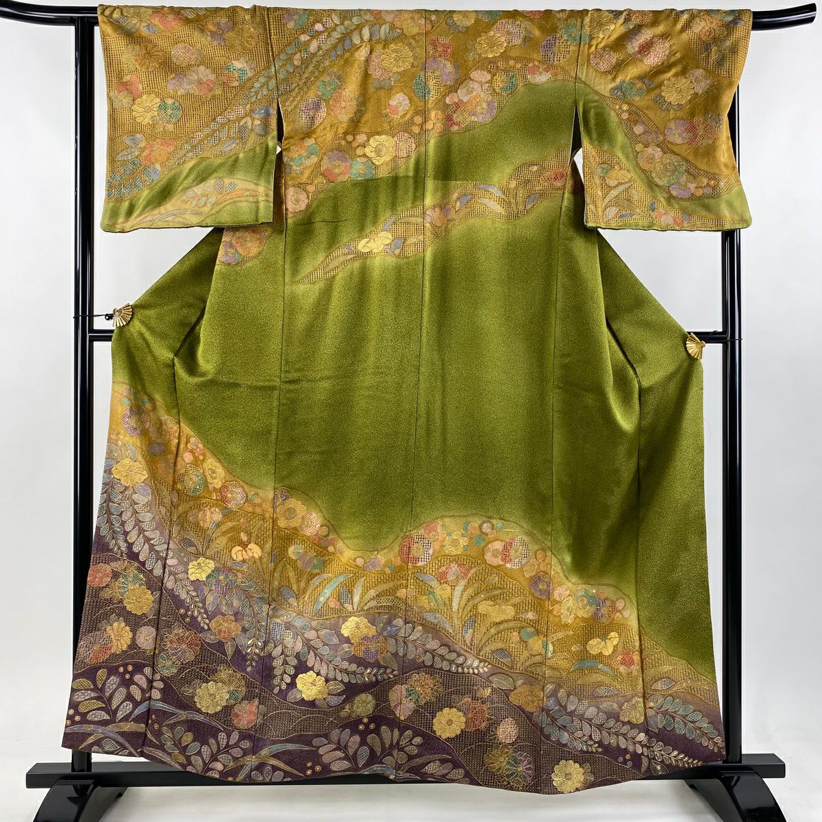 訪問着 身丈159.5cm 裄丈66cm M 袷 辻が花柄 椿 刺繍 金糸