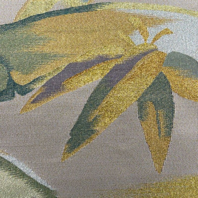 絹 袋帯 綴れ 銀通し 花唐草 霞 金銀 フォーマル お太鼓柄