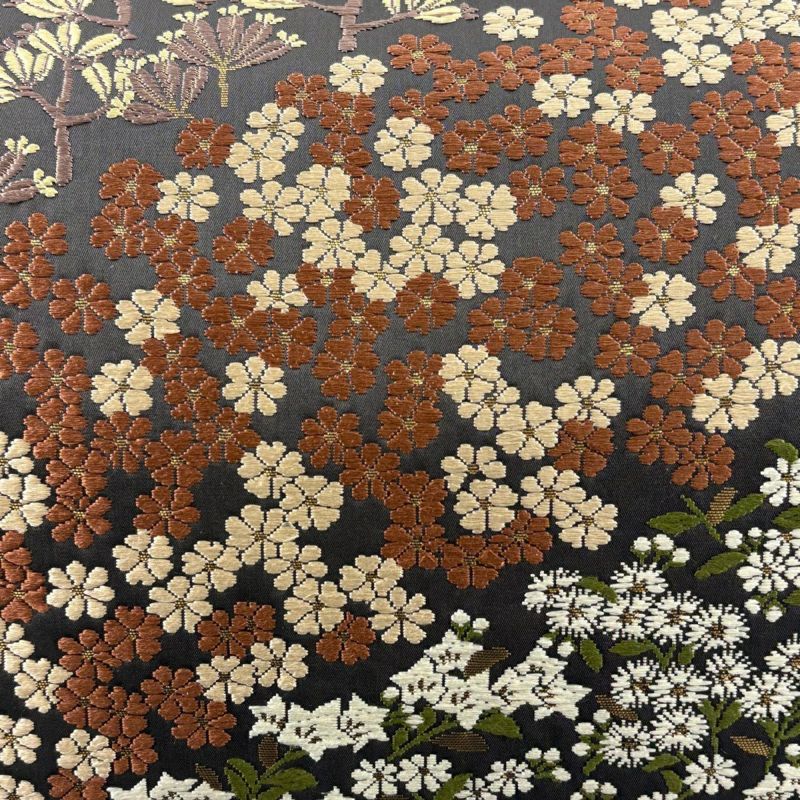 袋帯 名品 草花 枝花 刺繍 箔 墨色 六通 正絹｜中古・古着