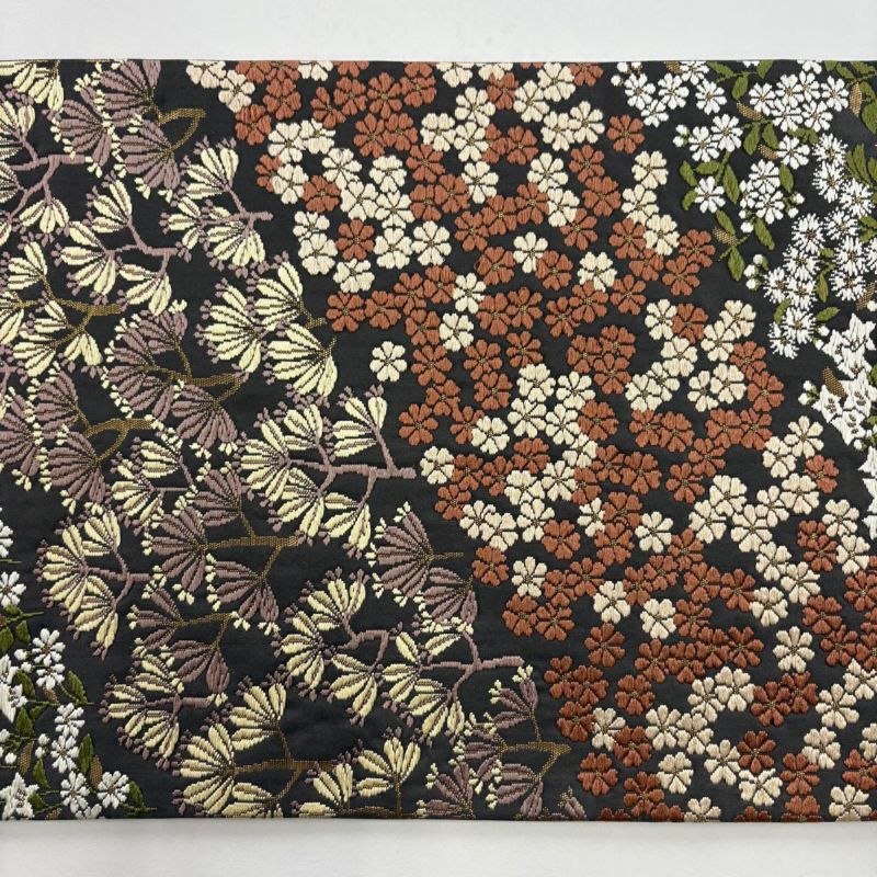 お手頃価格 名品 袋帯 草花 正絹｜中古・古着 六通 墨色 箔 刺繍 枝花 着物・浴衣