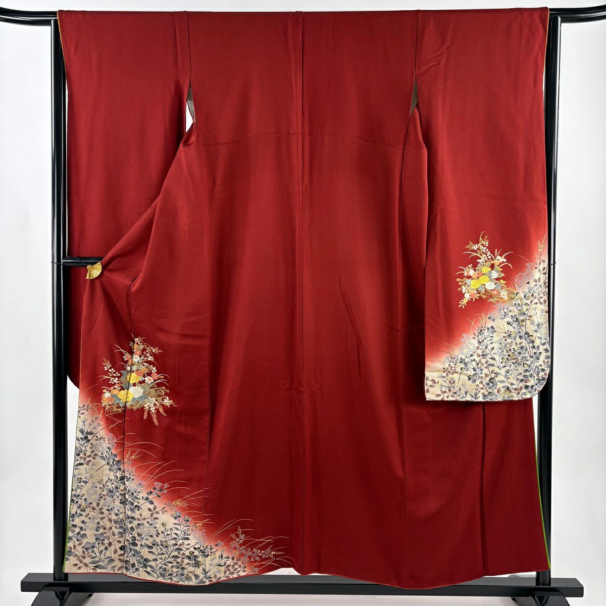 振袖 身丈155.5cm 裄丈65cm M 袷 鈴乃屋 花筏 秋草 金銀彩 染め分け