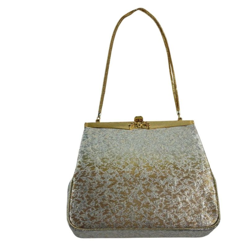 美品】和装バッグ 優品 フォーマル 幾何学 金銀糸 箔 金色 和装小物