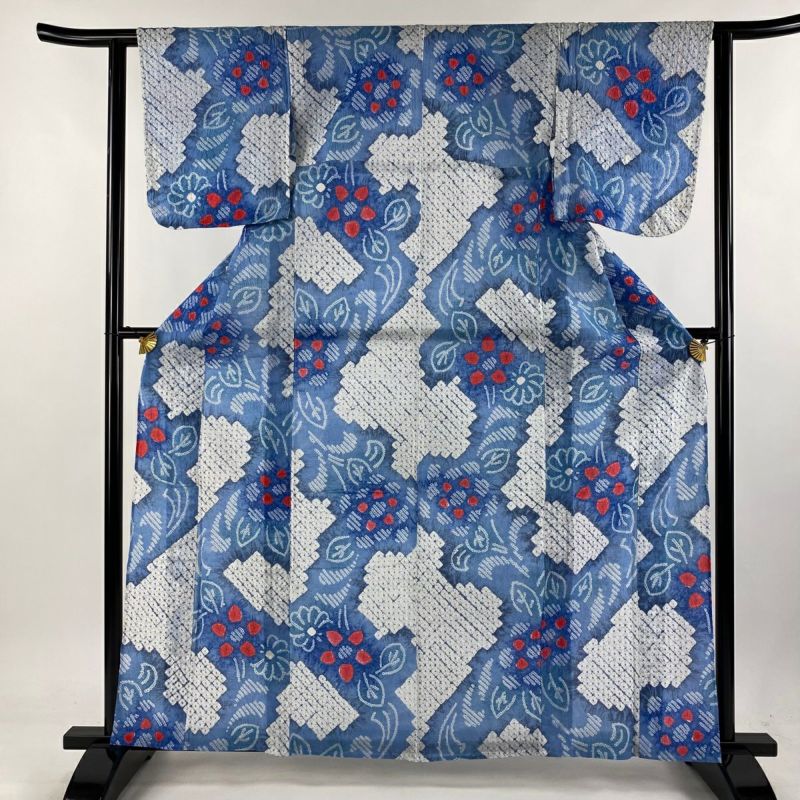 人気海外ブランドアイテム｜ファッション通販 身丈163.5cm 浴衣 裄丈61cm 綿 水色 幾何学模様 草花 絞り浴衣 S 着物・浴衣