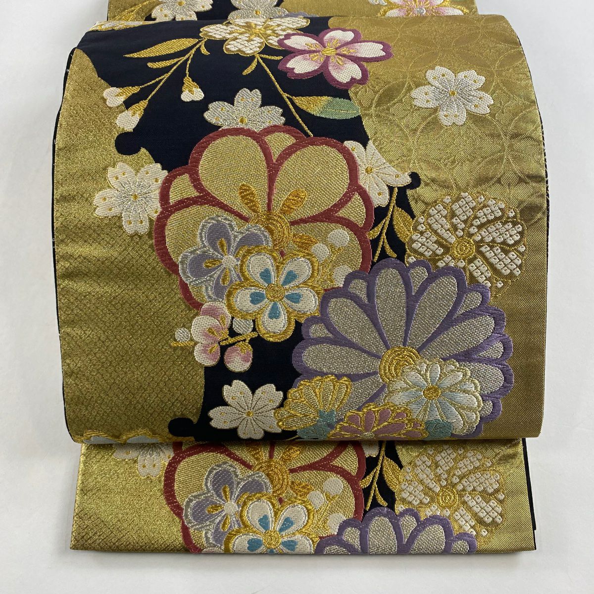 袋帯 美品 逸品 金華織 桜 菊 金銀糸 プラチナ箔 灰白 六通 正絹