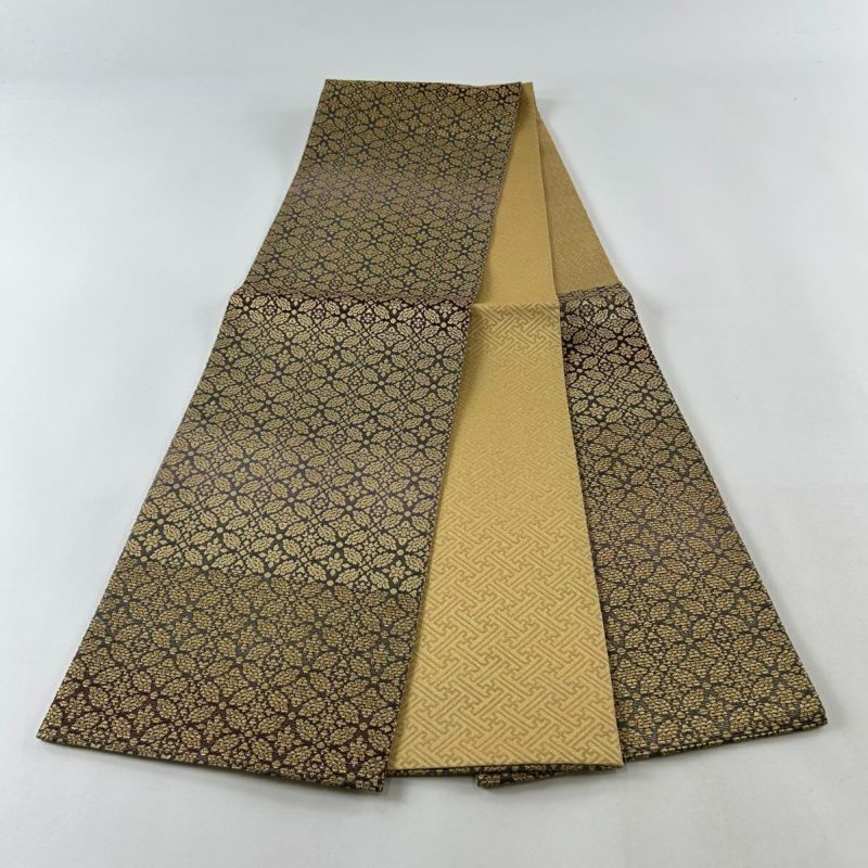 袋帯 美品 名品 落款 華文 金糸 箔 金色 お太鼓柄 正絹 【中古