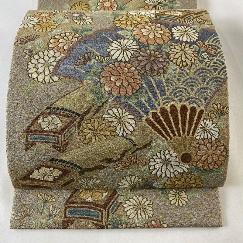 絹 袋帯 綴れ 銀通し 花唐草 霞 金銀 フォーマル お太鼓柄