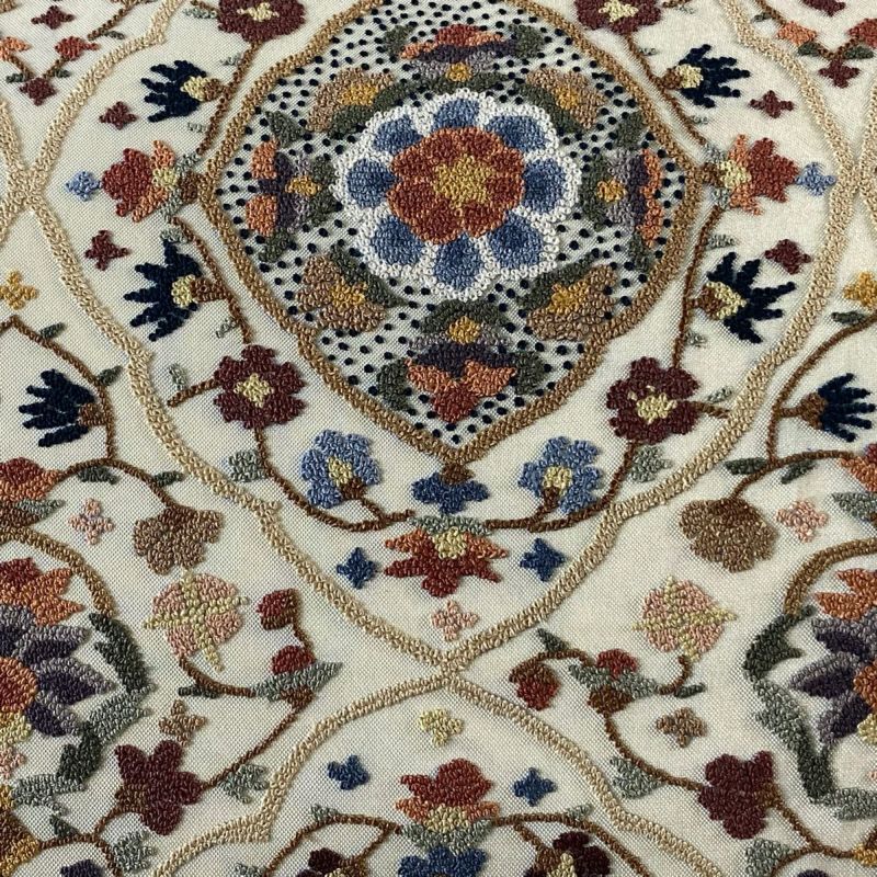 通販 袋帯 逸品 正絹｜中古・古着 六通 クリーム 相良刺繍 草花 華文 着物・浴衣