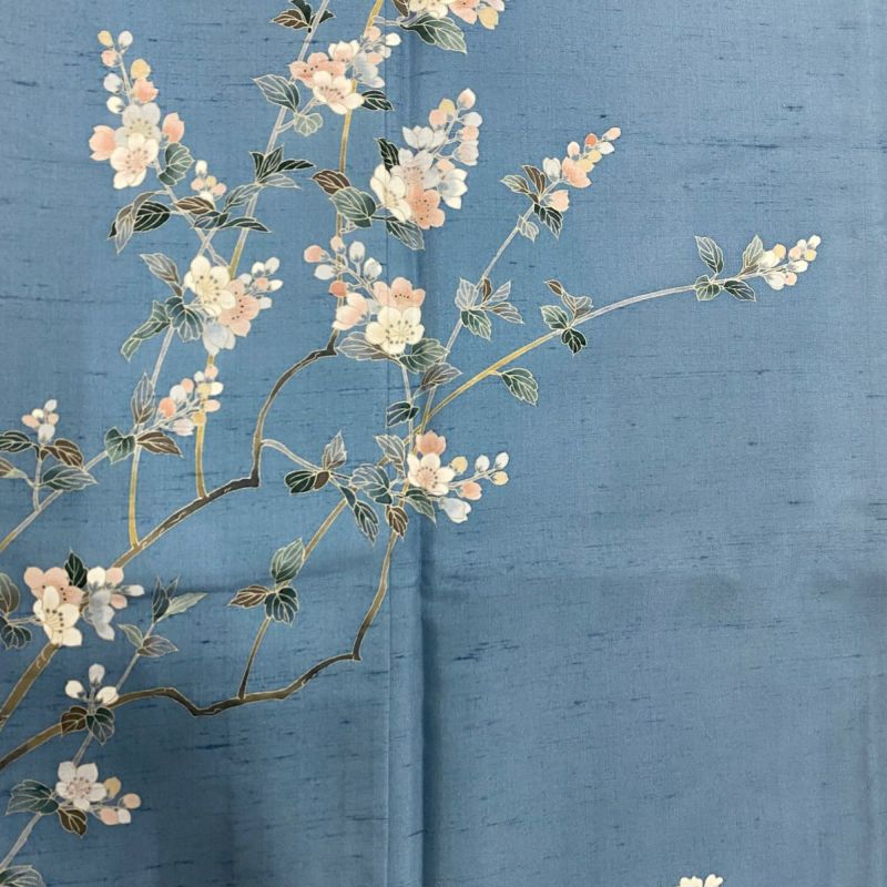 訪問着 身丈154cm 裄丈64.5cm M 単衣 紬地 落款あり 枝花 霞 訪問着 身丈154cm 裄丈64.5cm M 単衣 紬地 落款あり 枝花 霞