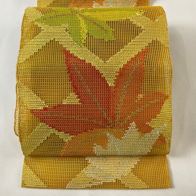 名古屋帯 美品 秀品 夏帯 羅 八寸名古屋帯 松葉仕立て 紅葉 金 名古屋帯 美品 秀品 夏帯 羅 八寸名古屋帯 松葉仕立て 紅葉 金
