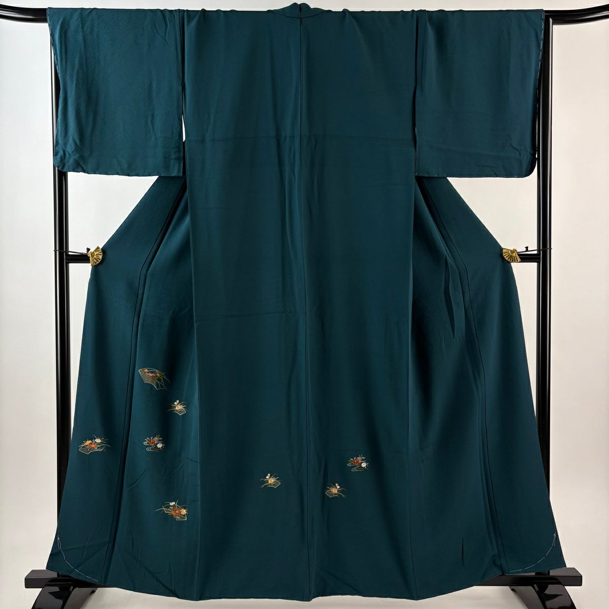 付下げ 身丈160cm 裄丈67.5cm L 袷 雪輪 芝 金糸 金彩 深緑 正絹 優品